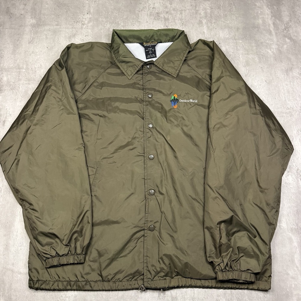 Vintage Auburn Sportswear Outdoor World Coach Jacket Olive Brown Mens Large